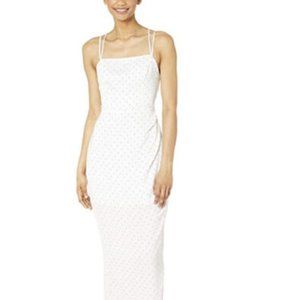 BCBGENERATION White Black Polka Dot Form Fitting Strappy Long Dress Size 4